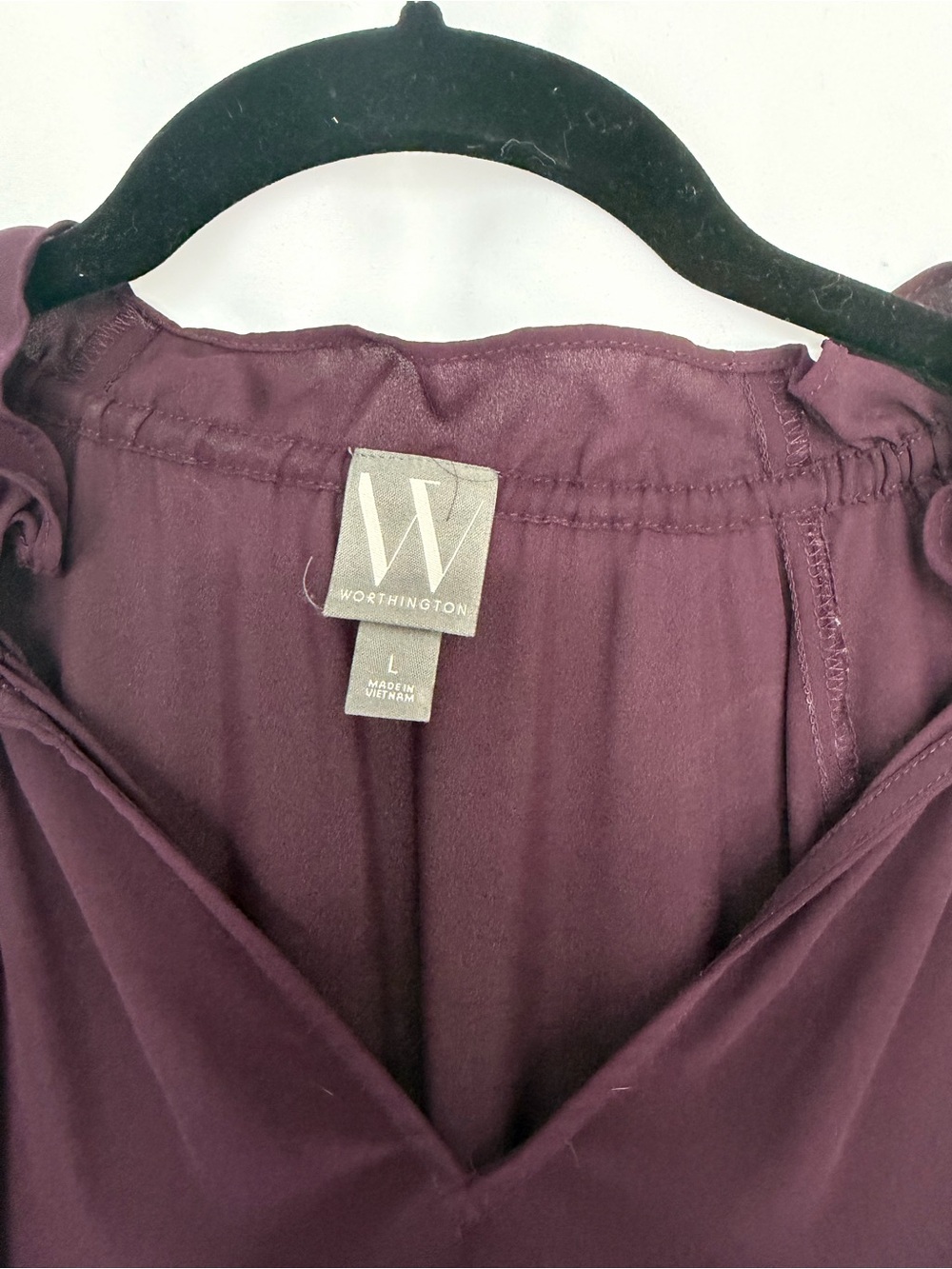 Worthington Plum V-Neck Long Sleeve Work Blouse with Smocked Hem - Picture 4 of 4